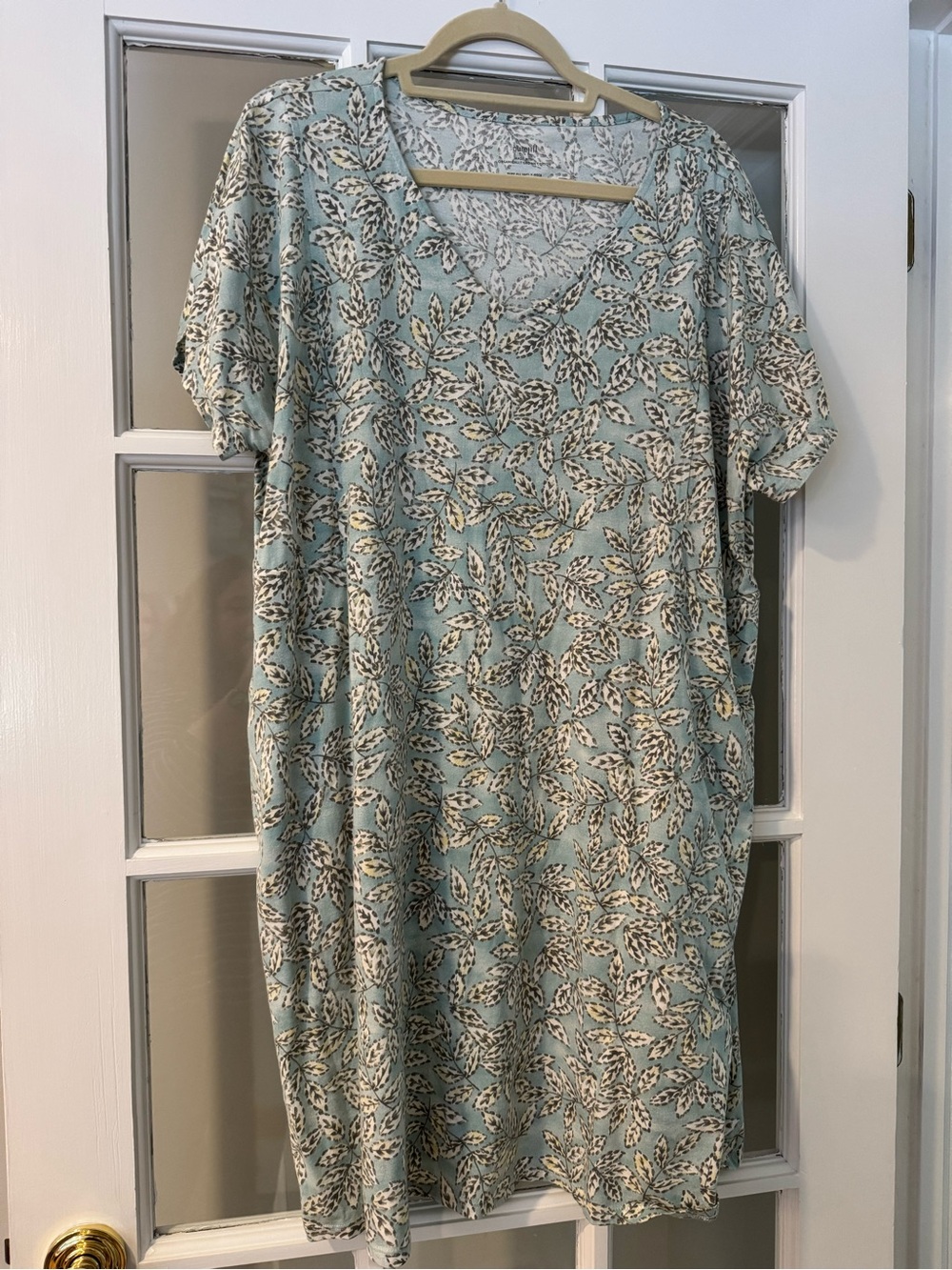 J.Jill Pure Jill Light Blue Leaf-Print T-Shirt Dress